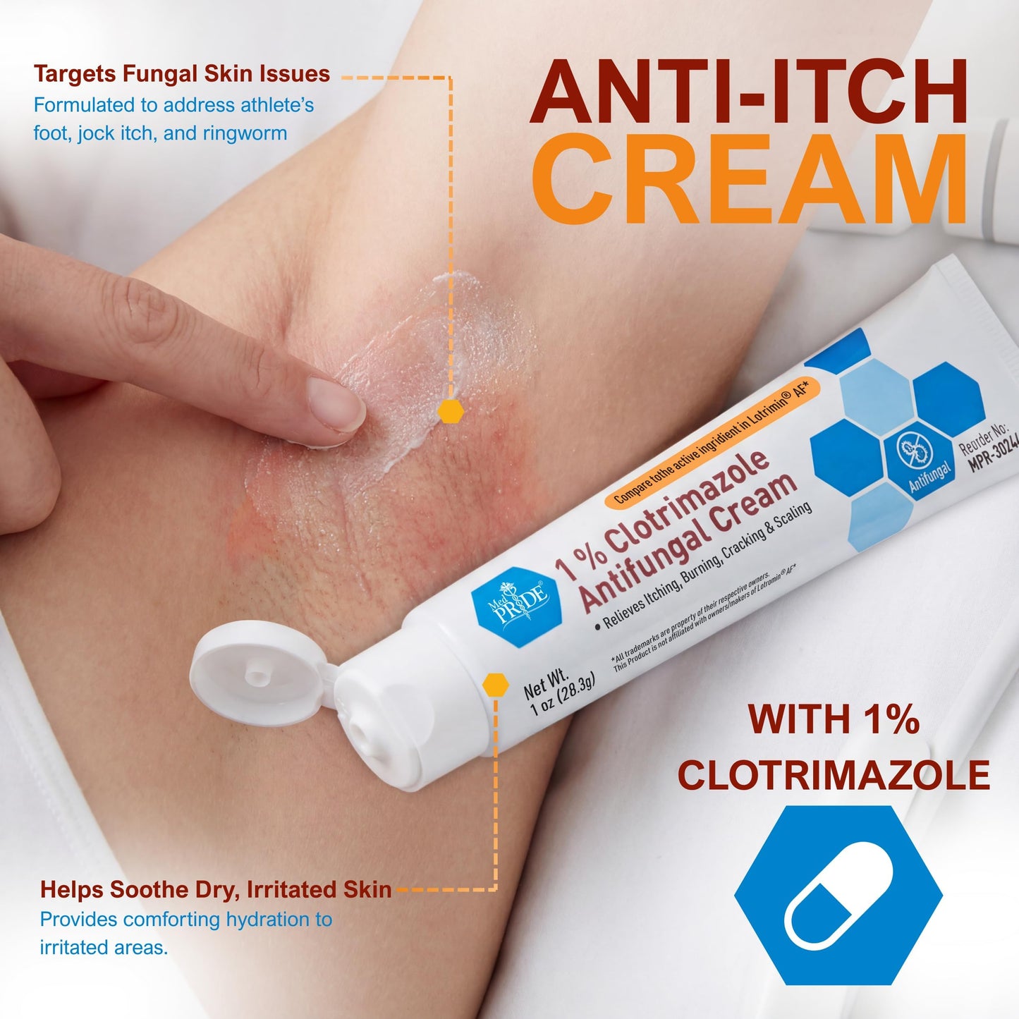 MED PRIDE Clotrimazole 1% Antifungal Cream, Itch Relief Treatment, 1 oz