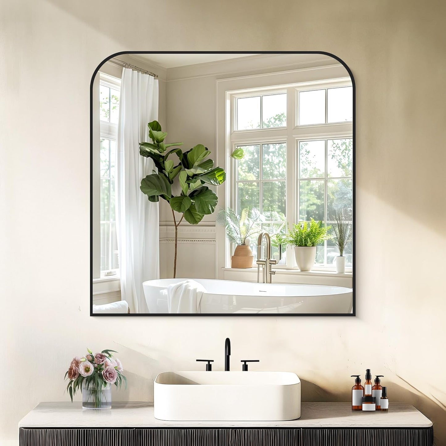 Bathroom Mirror - 30x30 Inch Black Square Wall Mounted Design | Thin Frame for Vanity, Entryway, Living Room, Bedroom