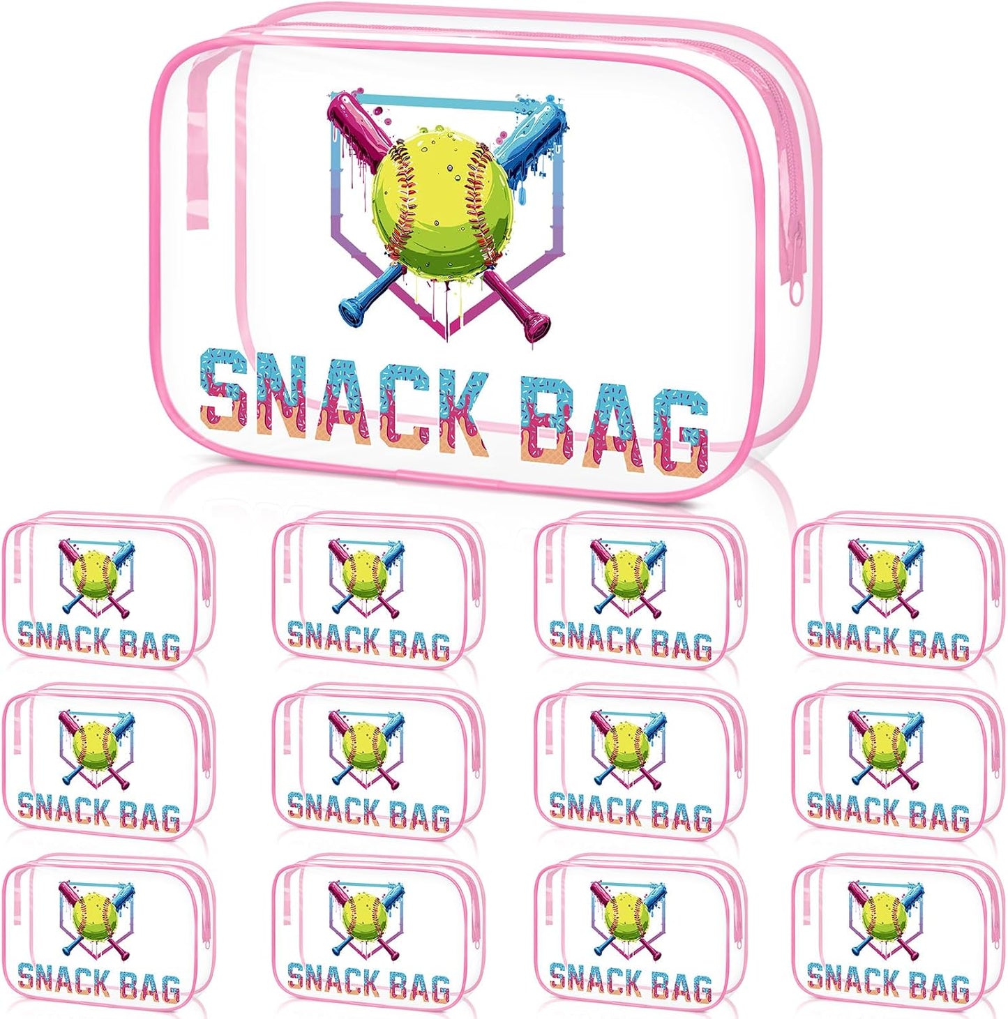 Softball Party Favors - 12 Pink Bow Snack Bags for Girls | Goodie Bags for Birthdays & Back to School, 7.09 x 4.72 x 2.36 Inch
