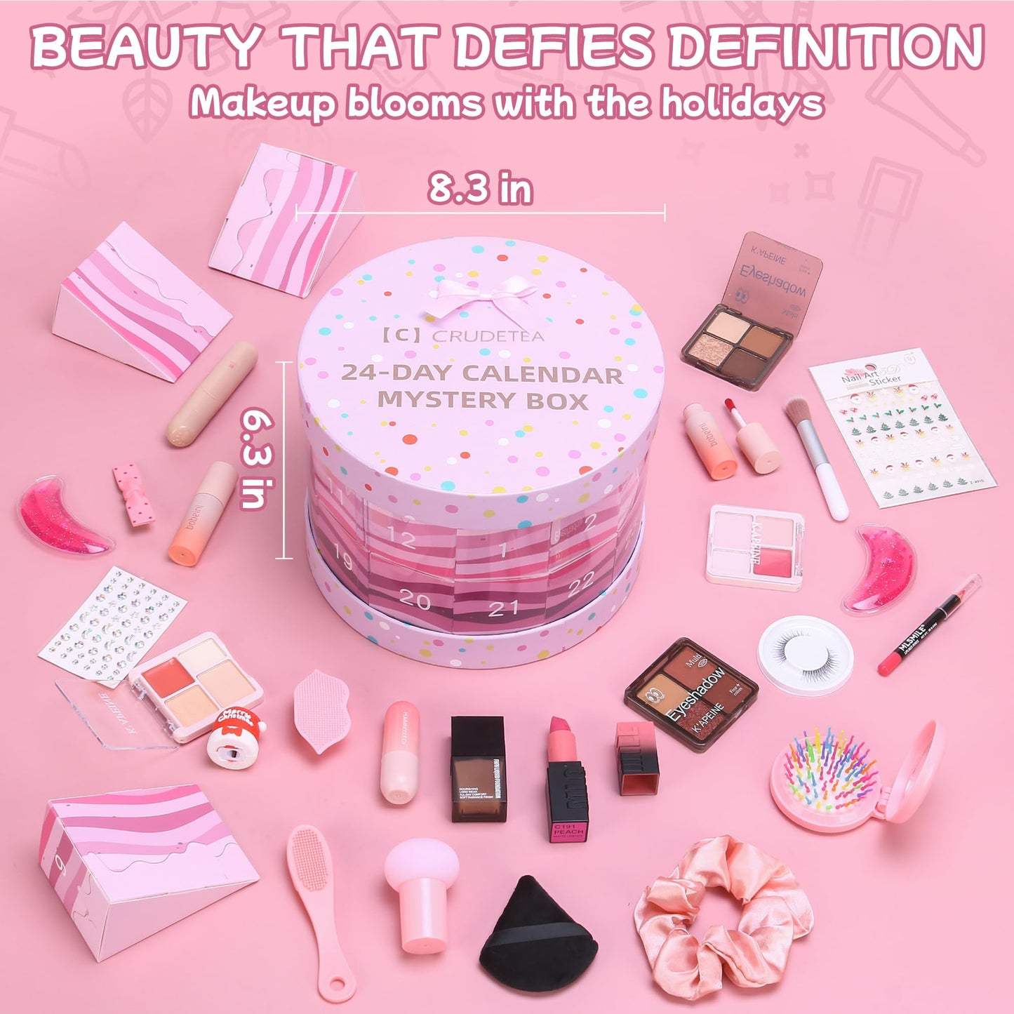 Crudetea 24 Pcs Exquisite Makeup Gift Set - Make Up Birthday Gift Set for Girls Ages 6-12, Makeup Gift Sets for Bday Countdown, Cosmetics Kit for Kids Teens #Pink