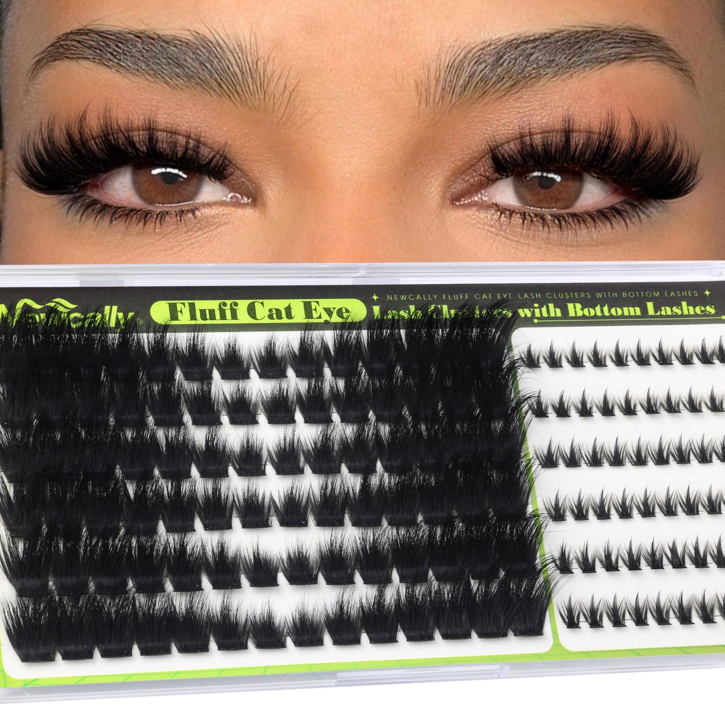 Cat Eye Lash Clusters Fluffy Eyelash Clusters with Bottom Lashes Thick Volme Lash Extension Pre Mapped Mink Cluster Eyelash Extensions D-curly Soft Cluster Lashes Individuals by Newcally