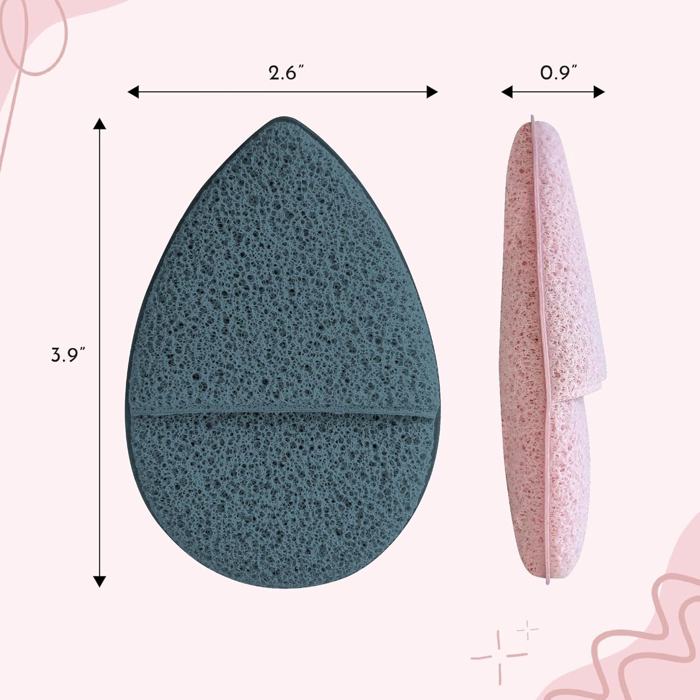 Face Sponges for Cleansing - Reusable Exfoliating Makeup Remover | Blue & Pink, 2 Pack
