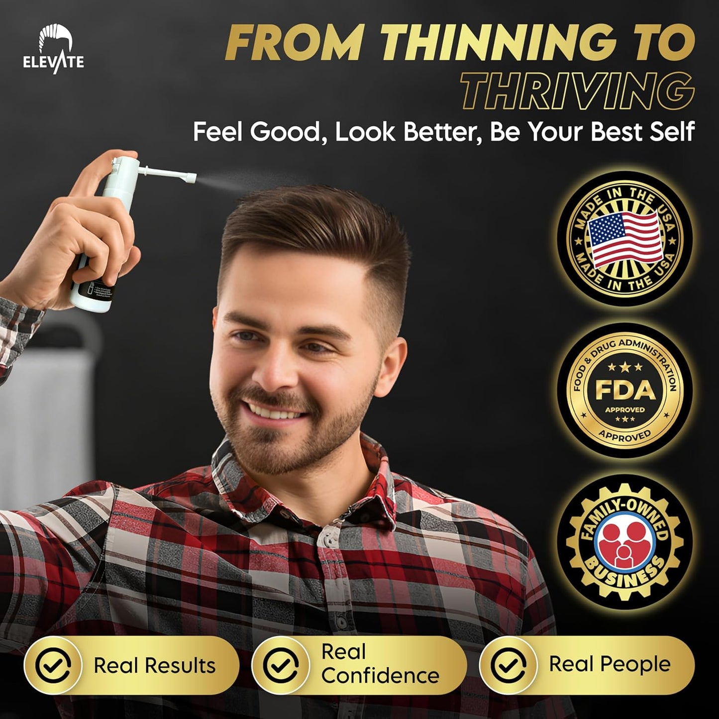 Hair Regrowth Treatment - 5% Minoxidil Spray for Men | Fast Absorbing, Unscented Formula for Thinning & Balding Hair