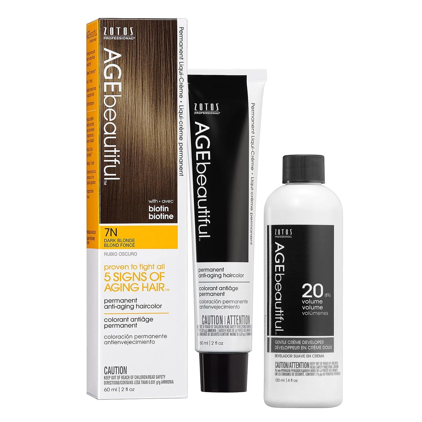 AGE Beautiful Permanent Hair Color Cream - 100% Gray Coverage Hair Dye with Biotin for Fuller, Thicker Hair | Professional Salon Quality