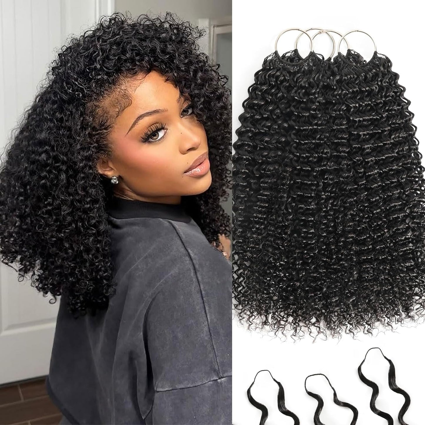 Feather Crochet Hair Extensions - 12 Inch 120g Invisible Miracle Knots for Black Women | Jerry Curly Pre-Separated Natural Black