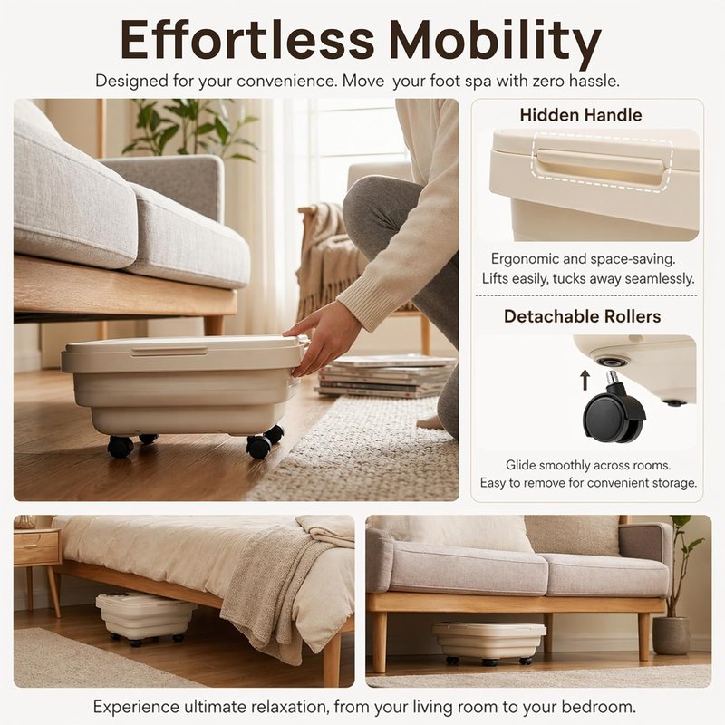 Collapsible Foot Spa Bath Massager - Heated Foot Bath with Remote Control & Detachable Rollers | Foldable Soaking Tub for Home Pedicure