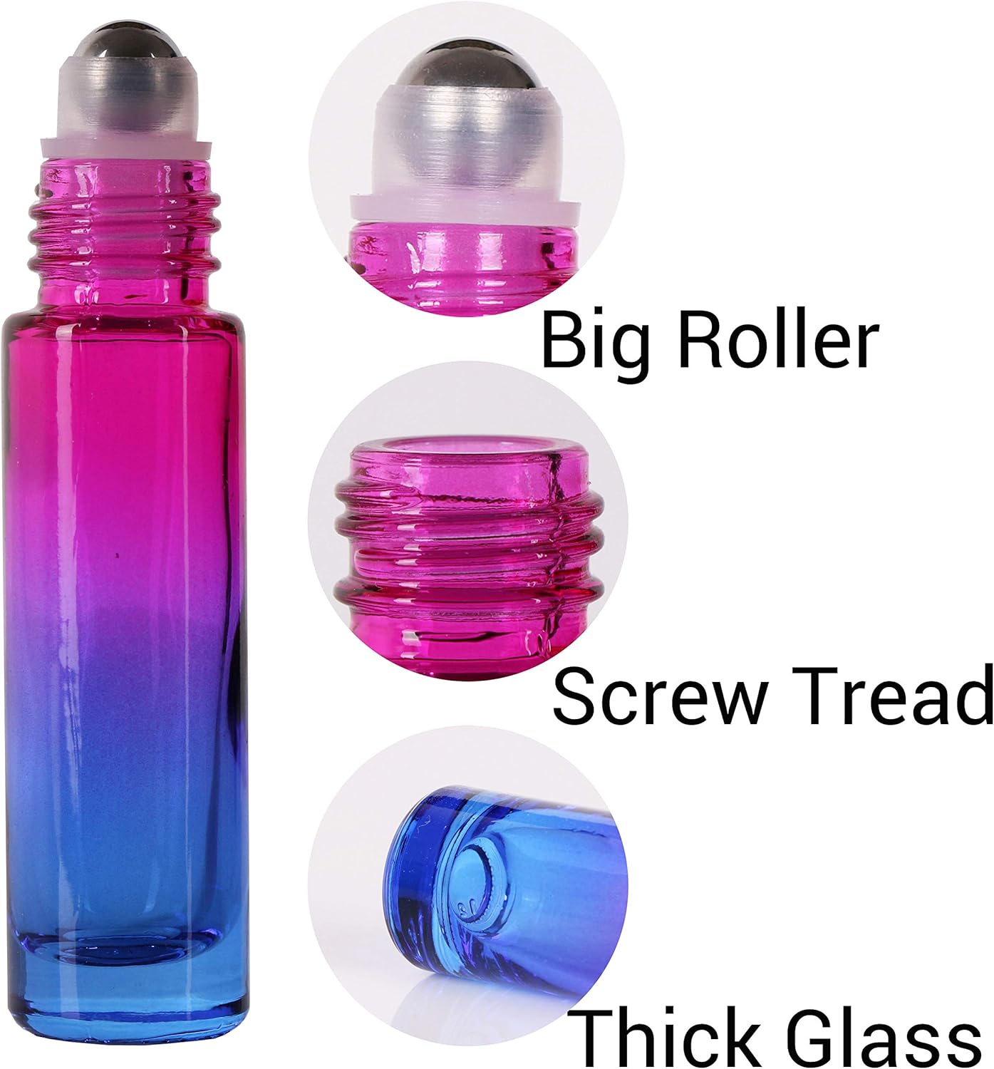 Essential Oils Roller Bottles - 24 Pack 10ml Gradient Glass with Golden Metal Cap | Travel-Friendly