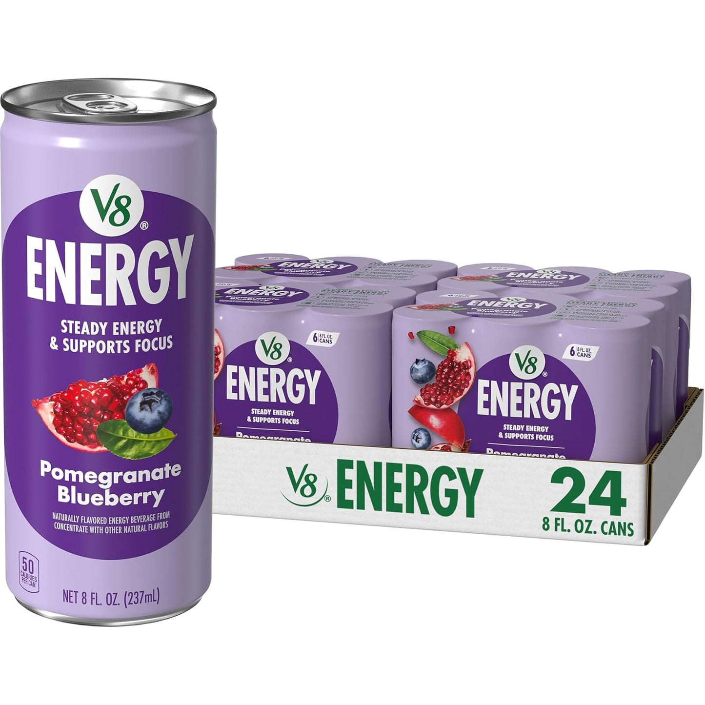 V8 Energy Peach Mango Energy Drink - 8 Fl Oz Can | 24 Pack of Refreshing Energy Boost