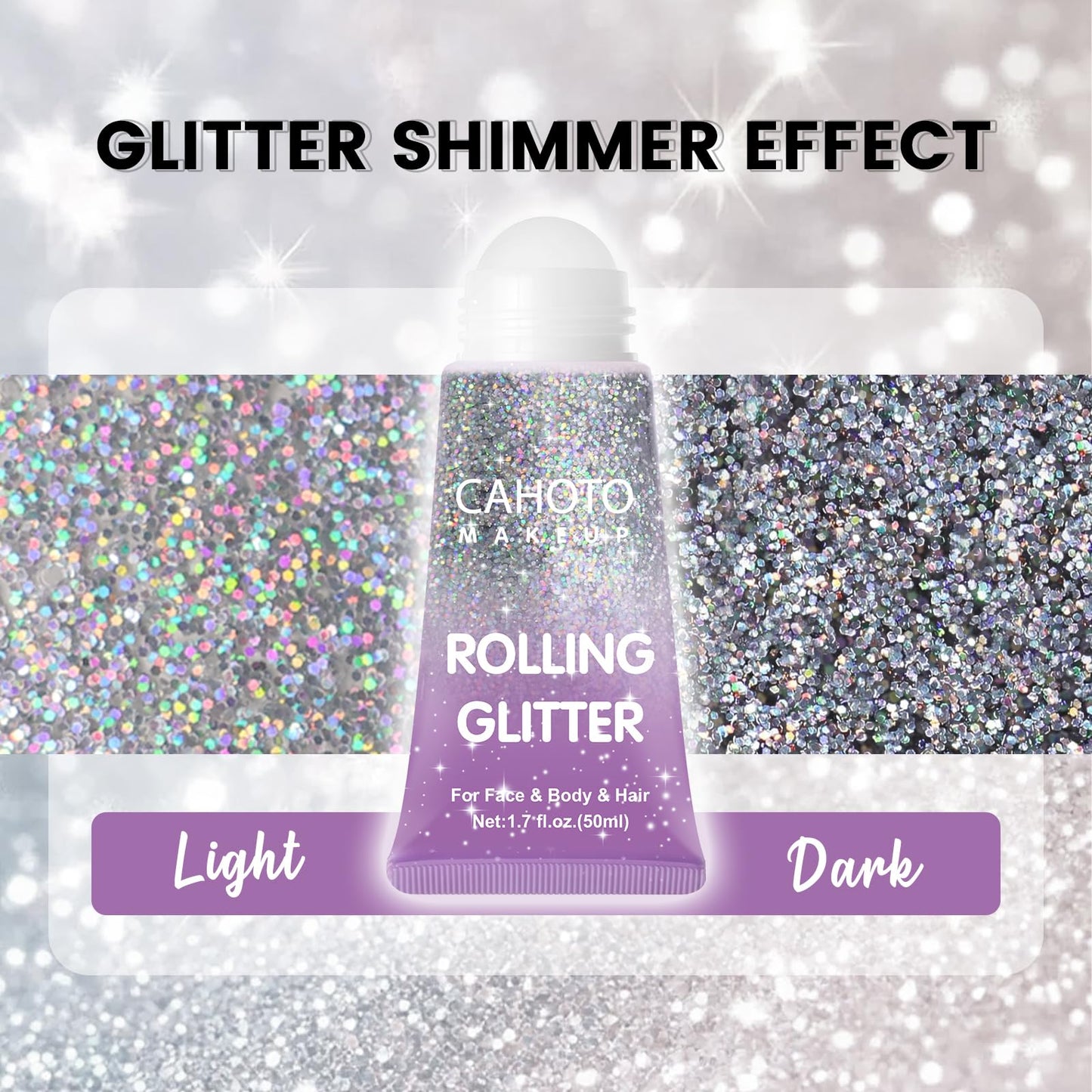 CAHOTO Silver Rolling Glitter, Shimmer Gel for Face Body & Hair