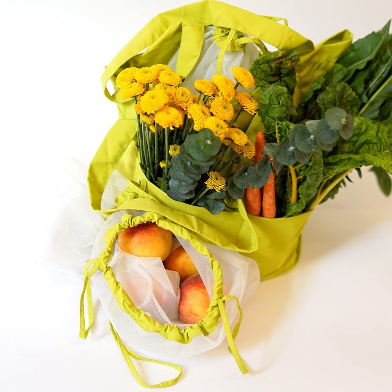 Full Circle Tote-Ally Reusable Grocery Tote and 3 Reusable Produce Bags, Green
