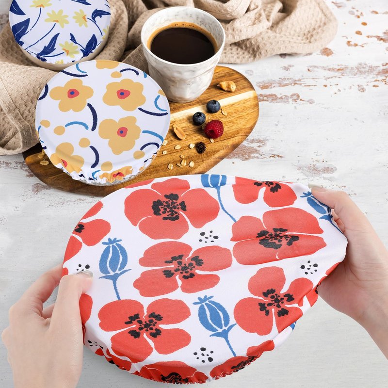 Revahope 5 Pieces Bowl Covers Reusable, 5 Size Stretch Cloth Covers for Bread Proofing Fabric Elastic Food Covers Washable for Food Fruits Leftover (Floral)