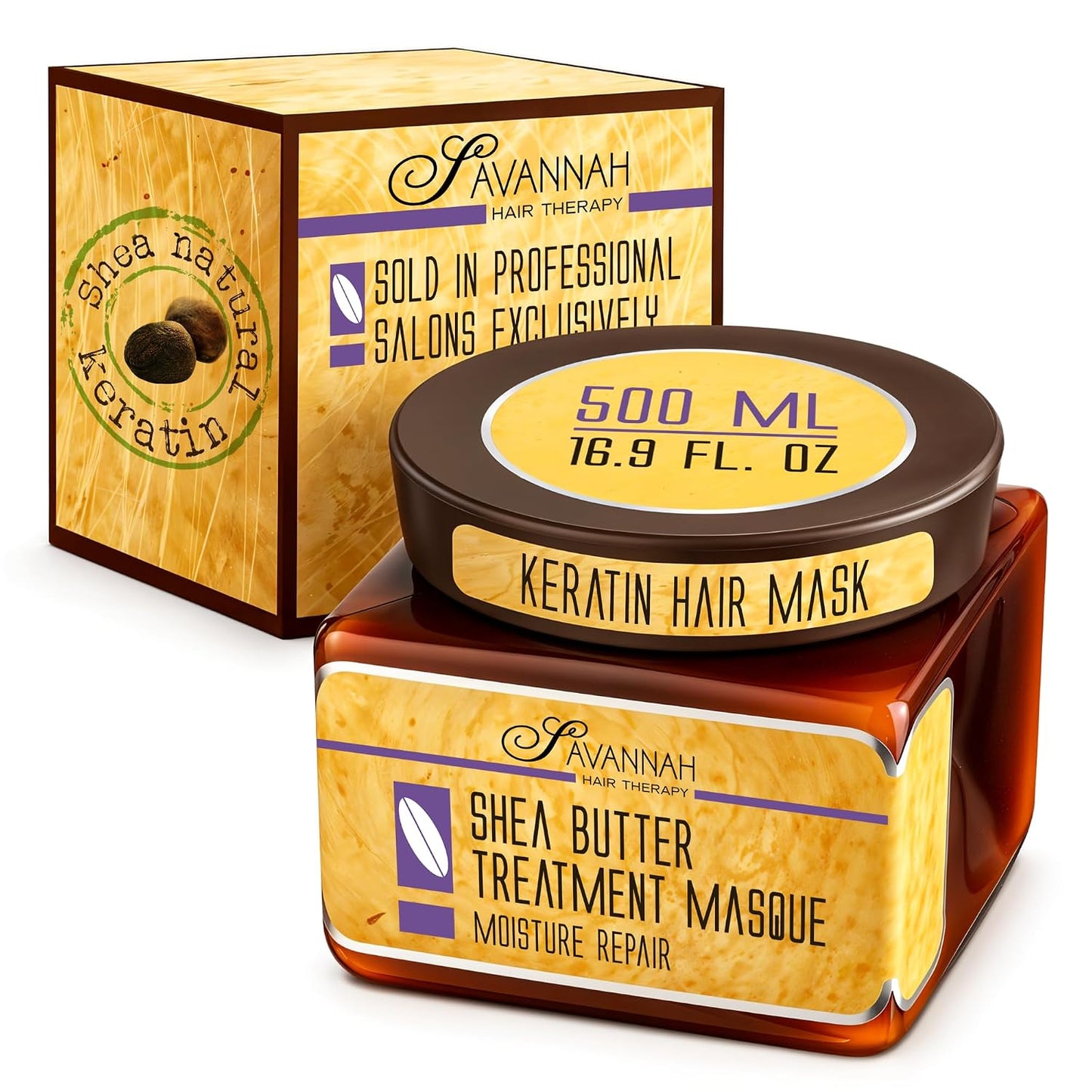 Keratin Hair Mask - Deep Conditioning Treatment for Dry, Damaged Curly Hair | Shea Butter & Vitamins A, E, F - 16.9 oz