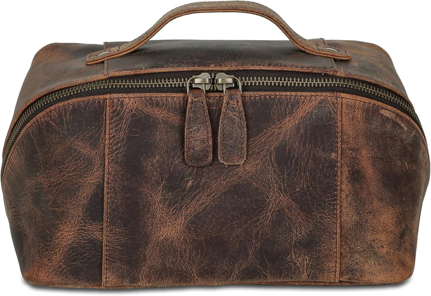 Luxury Leather Men's Toiletry Travel Bag - Handmade Waterproof Shaving Kit | Spacious Storage & Carry Handle (Dark Brown)