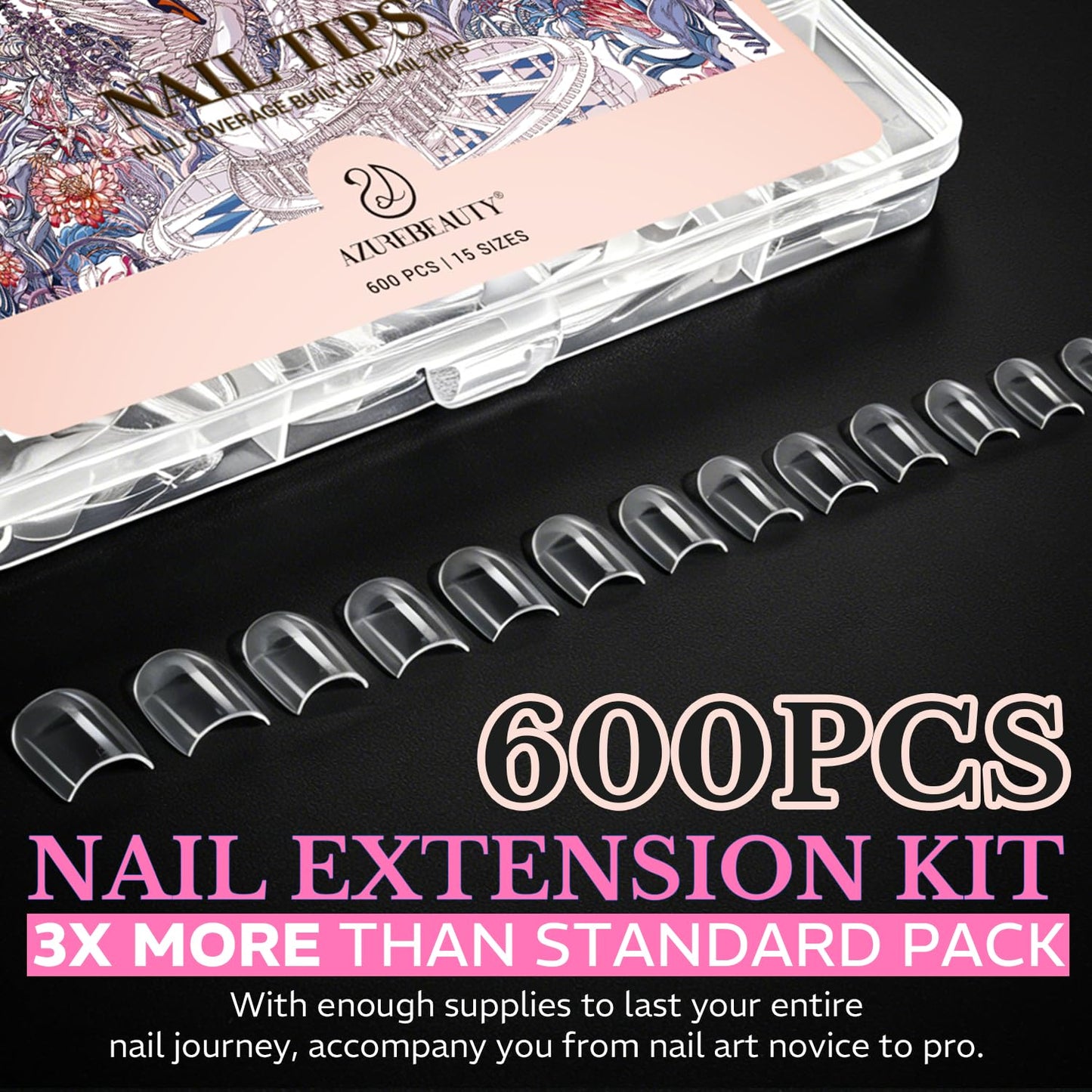 Extra Short Square Nail Tips, 600pcs Pre Etched Soft Gel Nail Tips 15Sizes Acrylic Fake Nails Half Matte Full Cover Clear Press On False Nail Extensions for DIY Manicure at Home Nail Art