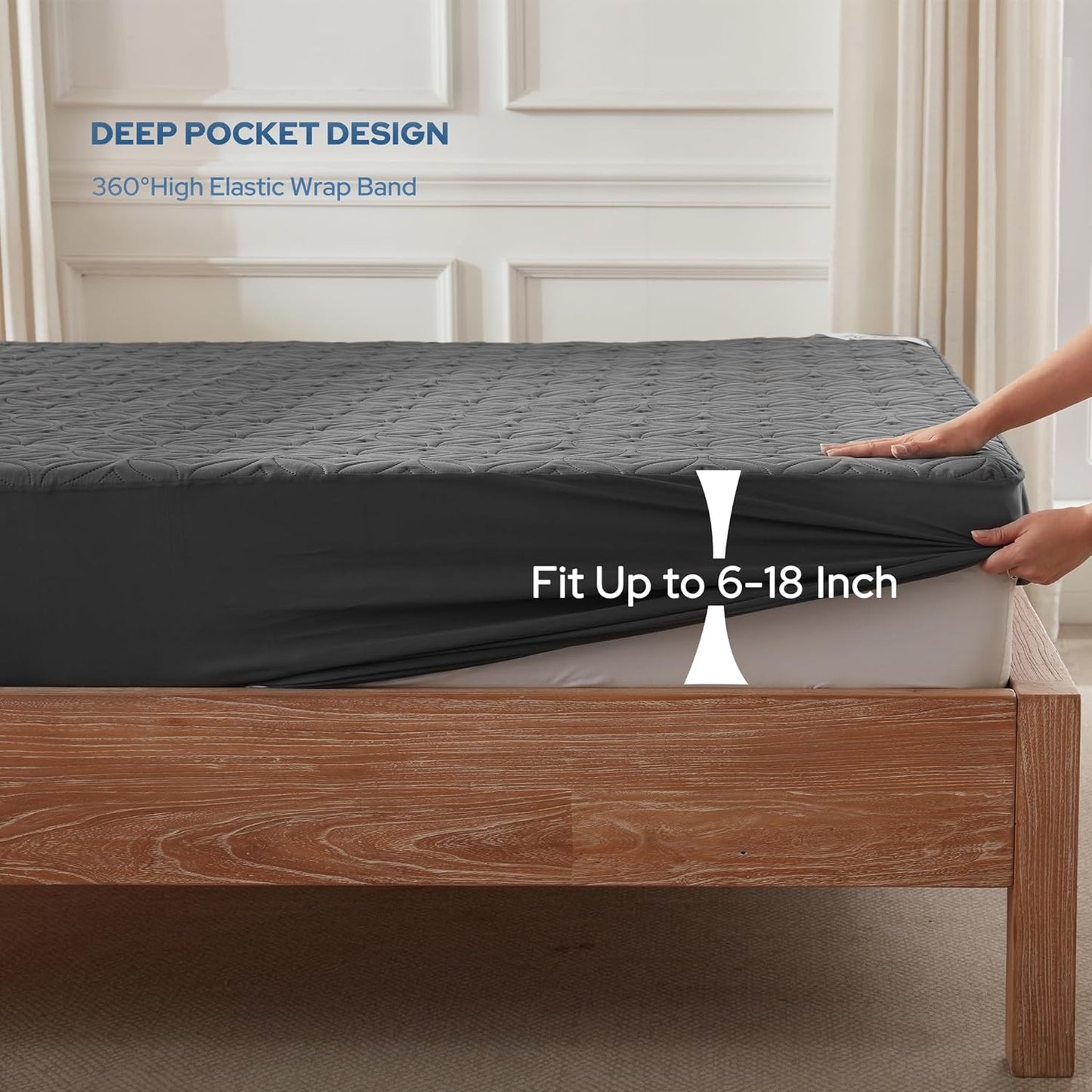 Waterproof Mattress Protector - Noiseless Queen Size Pad | Deep Pocket 6"-18" Depth, Soft & Breathable Gray Cover