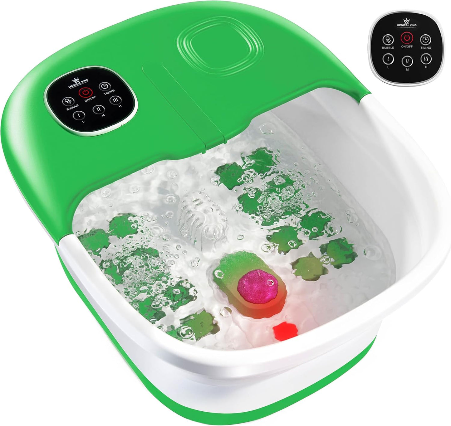 Medical King Foot Spa - Heated Massage with Jets & Remote Control | Collapsible Design with Pumice Stone