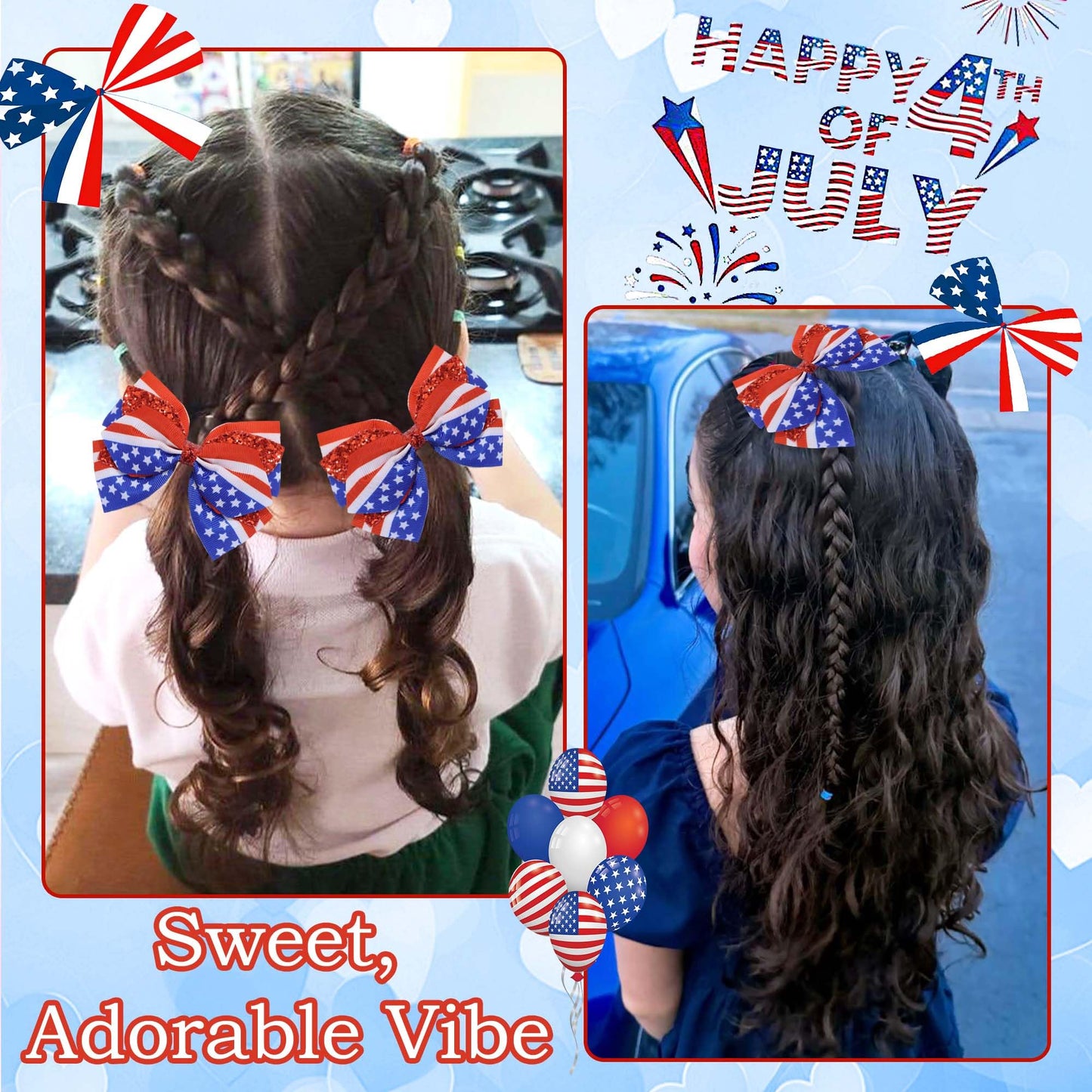 STGDAK Fourth of July Hair Bow Clips Patriotic Hair Clips Independence Day Bowknot Barrette Red White Blue Barrette 4th of July Boutique Bow Toddler Girls Women
