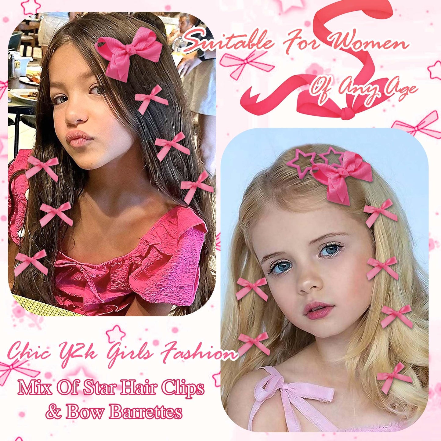 STGDAK Hot Pink Hair Bows Coquette Star Clips Cute Bow For Girls Grosgrain Ribbon Bow Clip Easter Mini Bowknot Barrette Kawaii Easter Basket Stuffers For Girls Decor