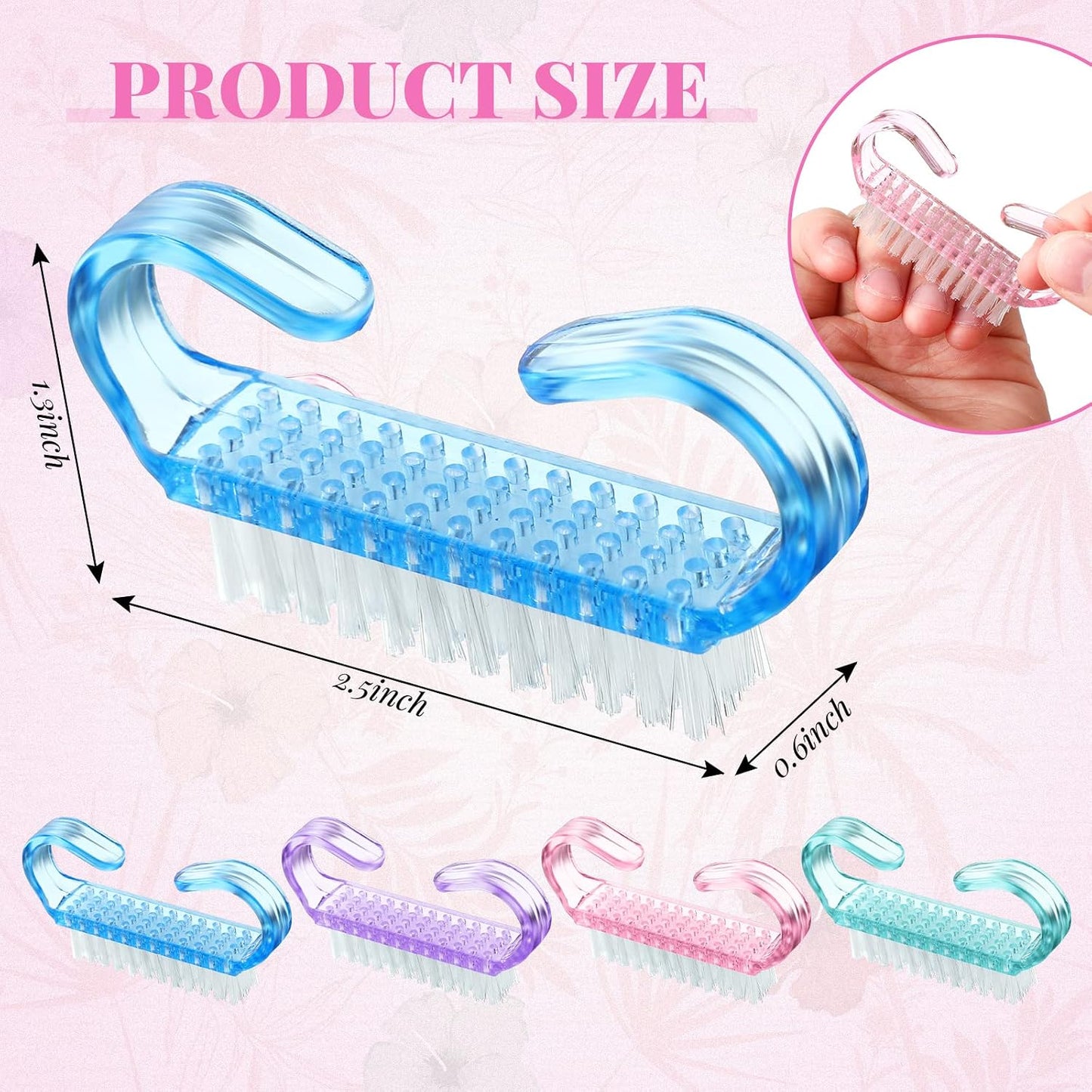Nail Brushes for Cleaning - Ergonomic Handle Grip Pedicure Scrubbing Tool | Multicolor Set of 12