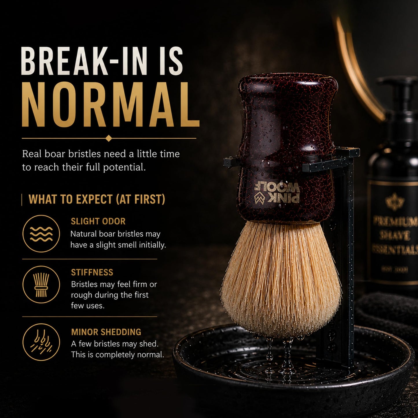 Pink Woolf Boar Shaving Brush for Men – 28mm Natural Boar Bristles, Dense Wet Shave Brush for Rich Lather, Premium Maroon Handle, Soft Face Feel for Shaving Soap & Cream