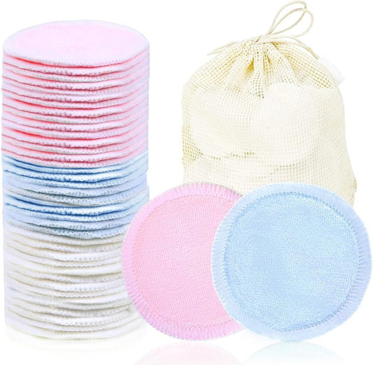 Reusable Makeup Remover Pads - 40 Pack Washable Cotton Rounds for All Skin Types | Velour, 3 Colors