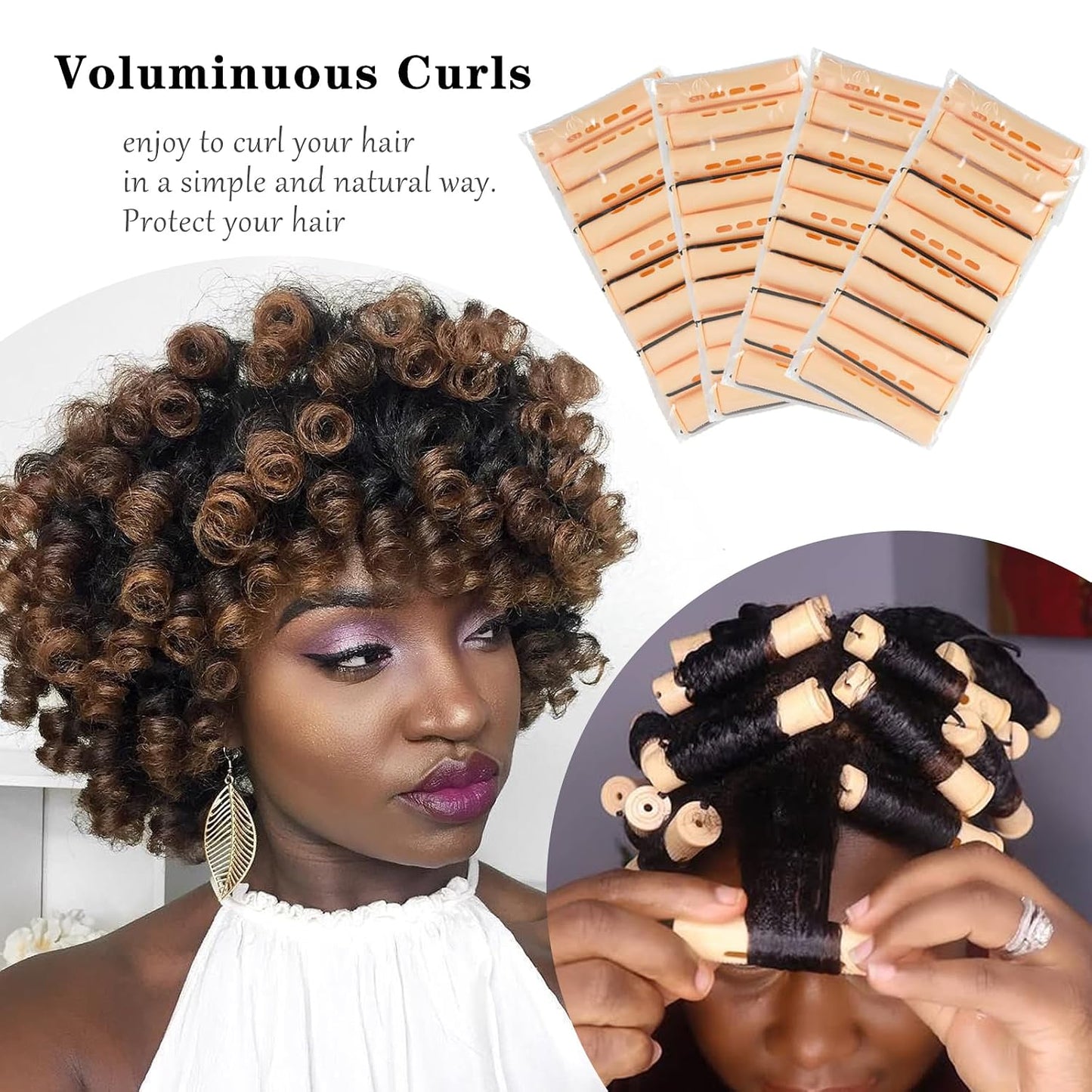 Perm Rods for Short Hair - 40 Pcs Beige Plastic Curlers for Black Women | Medium Size Peach Hair Rollers
