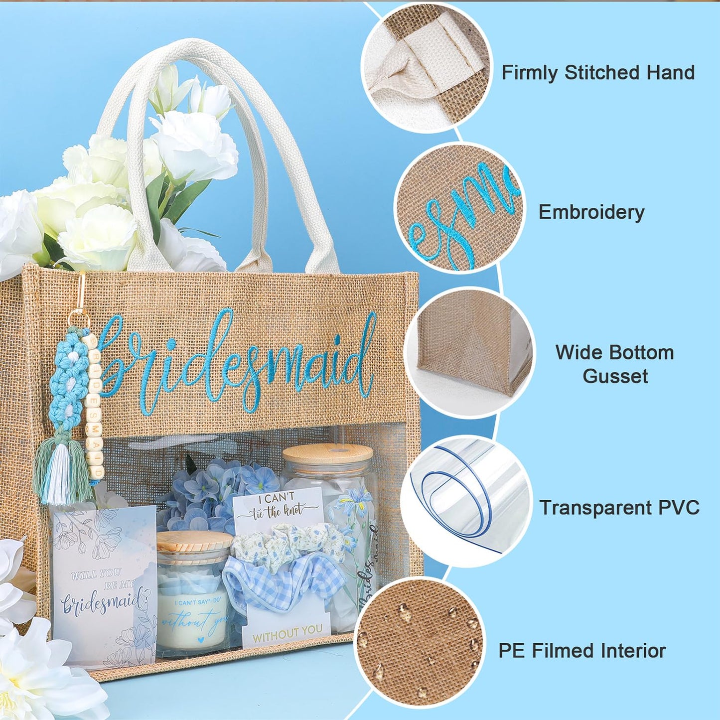 Elysirise Bridesmaid Gifts,Bridesmaids Proposal Bag,Will You Be My Bridesmaid,Bridesmaids Proposal Tote Bag Glass Cup Gifts for Wedding Day