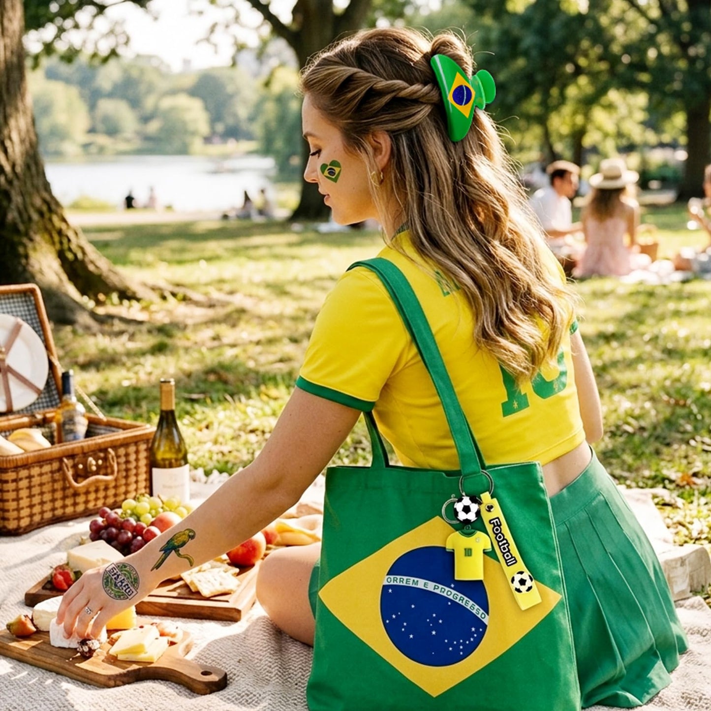 ANFONG Brazil Hair Claw Clip, World Cup 2026 Merchandise Gifts Set: World Cup Hair Accessories, Soccer Keychain & Brazil Flag Tattoos for Women Game Day Parties, Stadium Looks