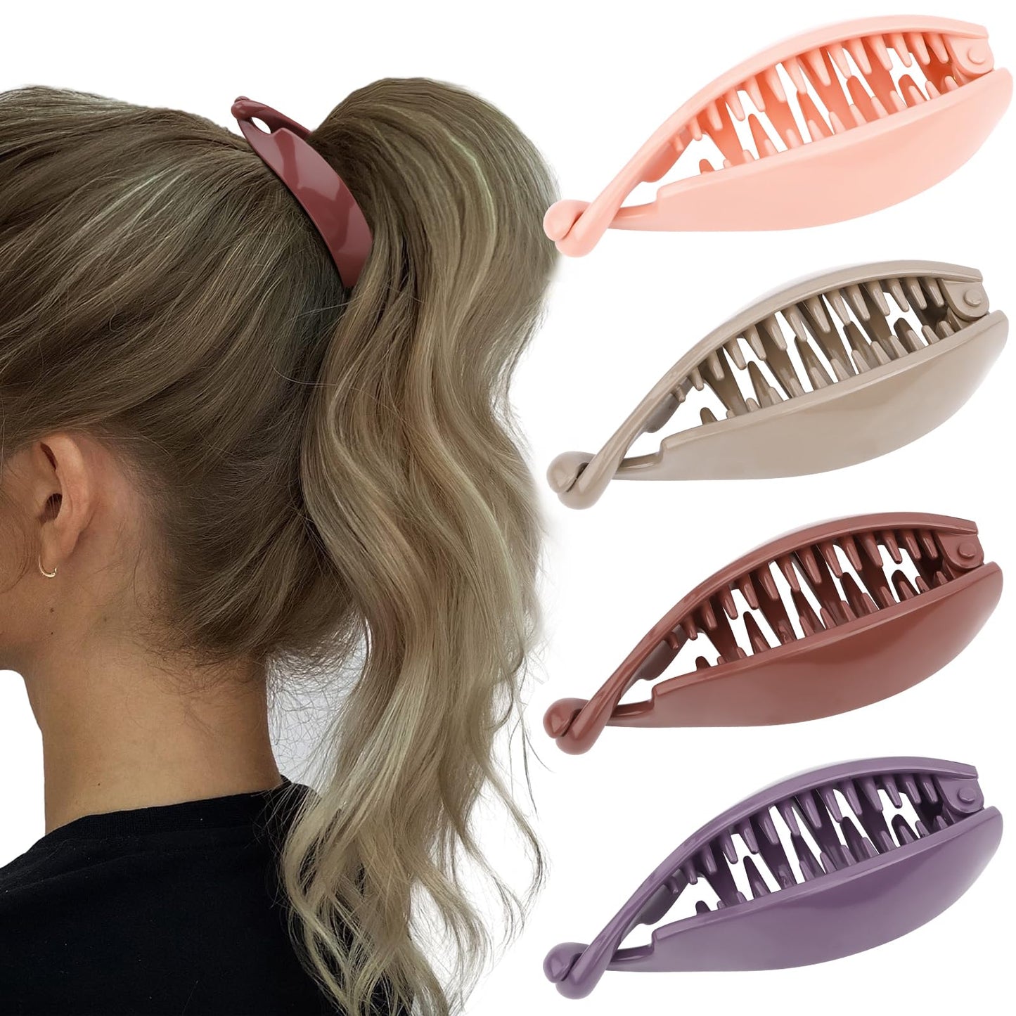Hapdoo 4PCS Small Banana Clip, Banana Clips for Thin Hair Strong Hold Bun Holder Jaw Barrettes for Women and Girls