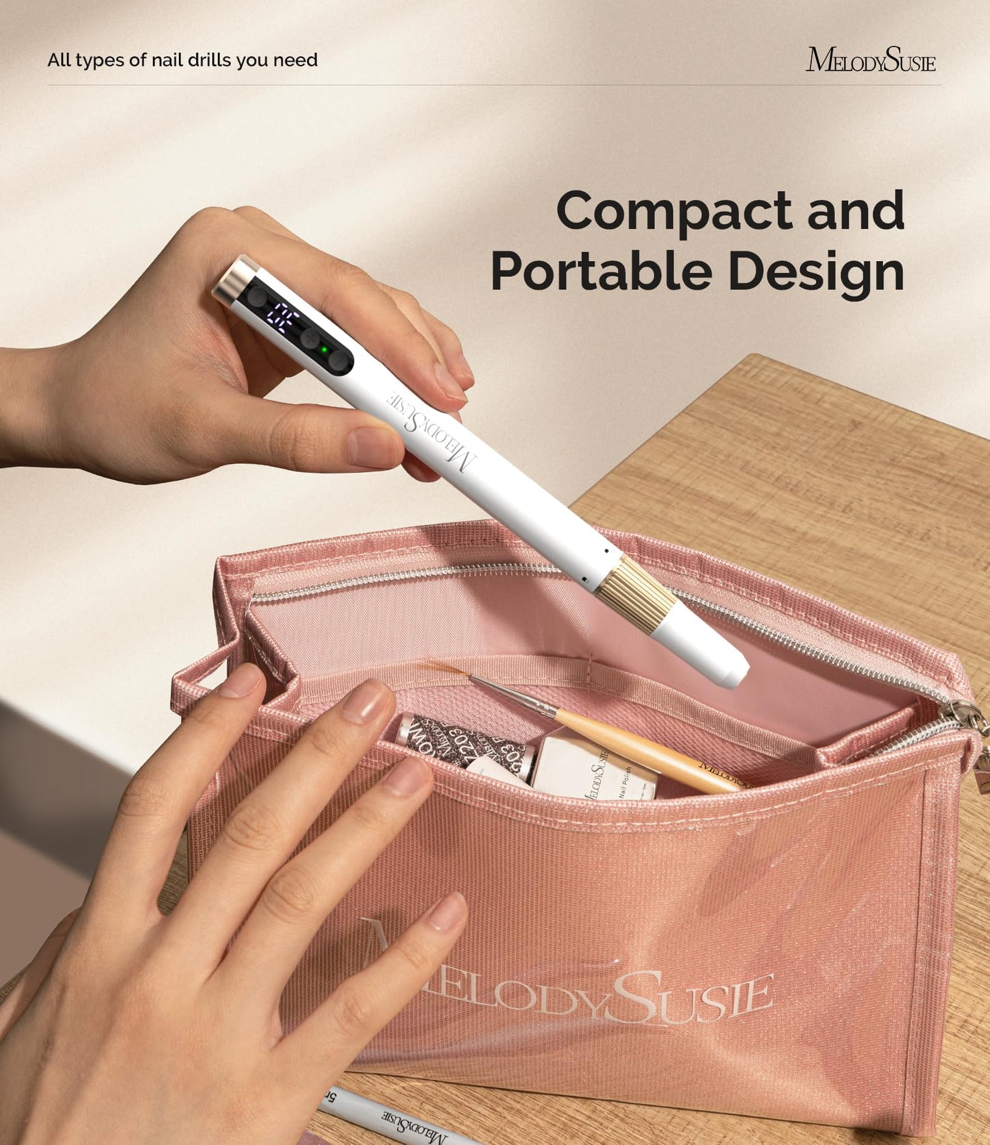 MelodySusie Pen-Shaped Ultra-Slim Cordless Nail Drill,PM180G 30000RPM Portable Rechargeable Electric File with Rotary Lock Design for All Manicure,Shaping & Acrylic Gel Removal for Advanced Home Use