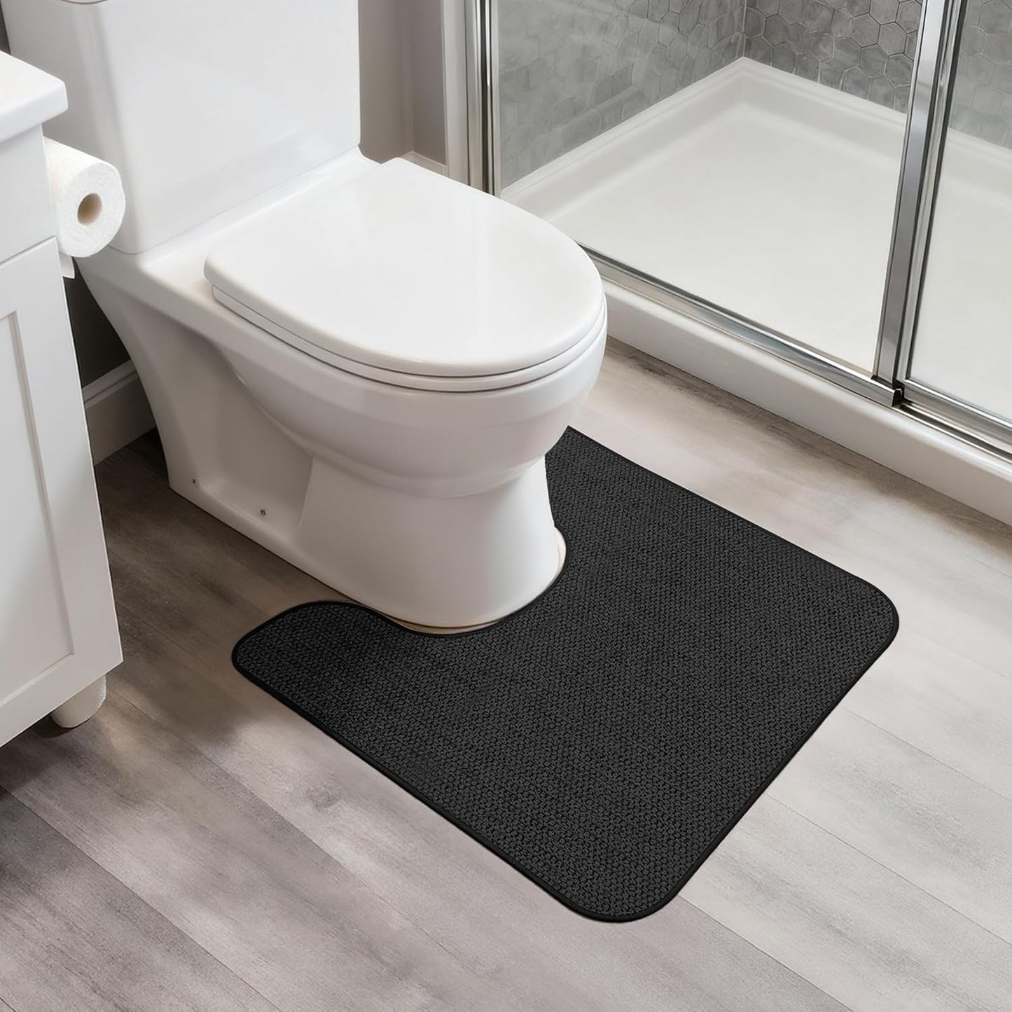 Ultra Thin Bath Mat - Non-Slip Rubber Bathroom Rug, Quick Dry & Absorbent | Grey, 1'5"x2'3" (17x27 Inch)