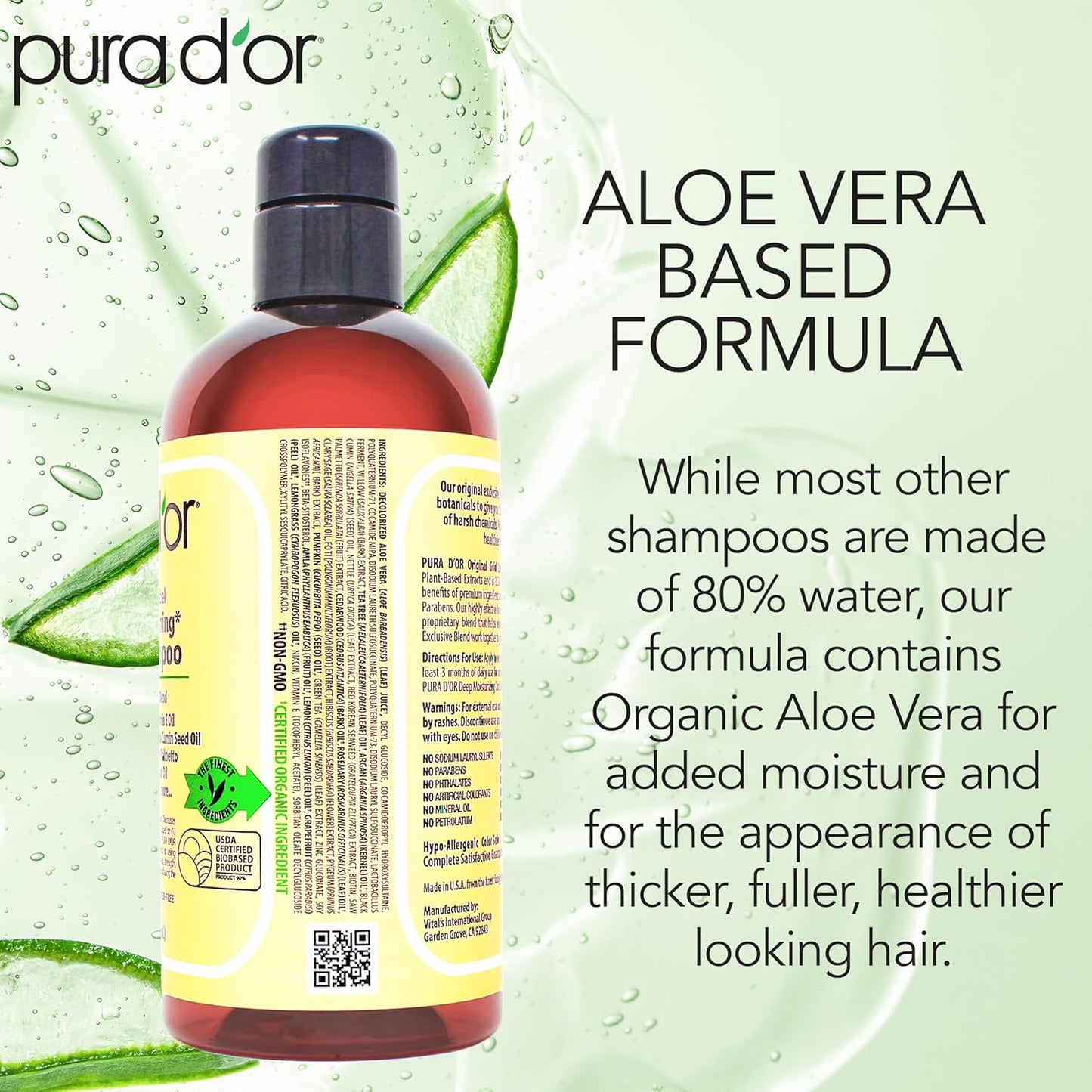 PURA D'OR Anti-Thinning Shampoo - Biotin & Argan Oil | Sulfate-Free, Strengthens & Volumizes Hair, 16 oz