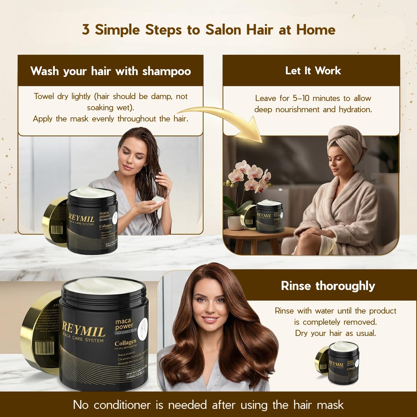 REYMIL-Collagen hair mask - hair treatment for dry damaged hair - Collagen Hair Treatment Deep Repair Conditioning Argan Oil Shine and Softness for Healthy Hair -16.9onz mascarilla para el cabello