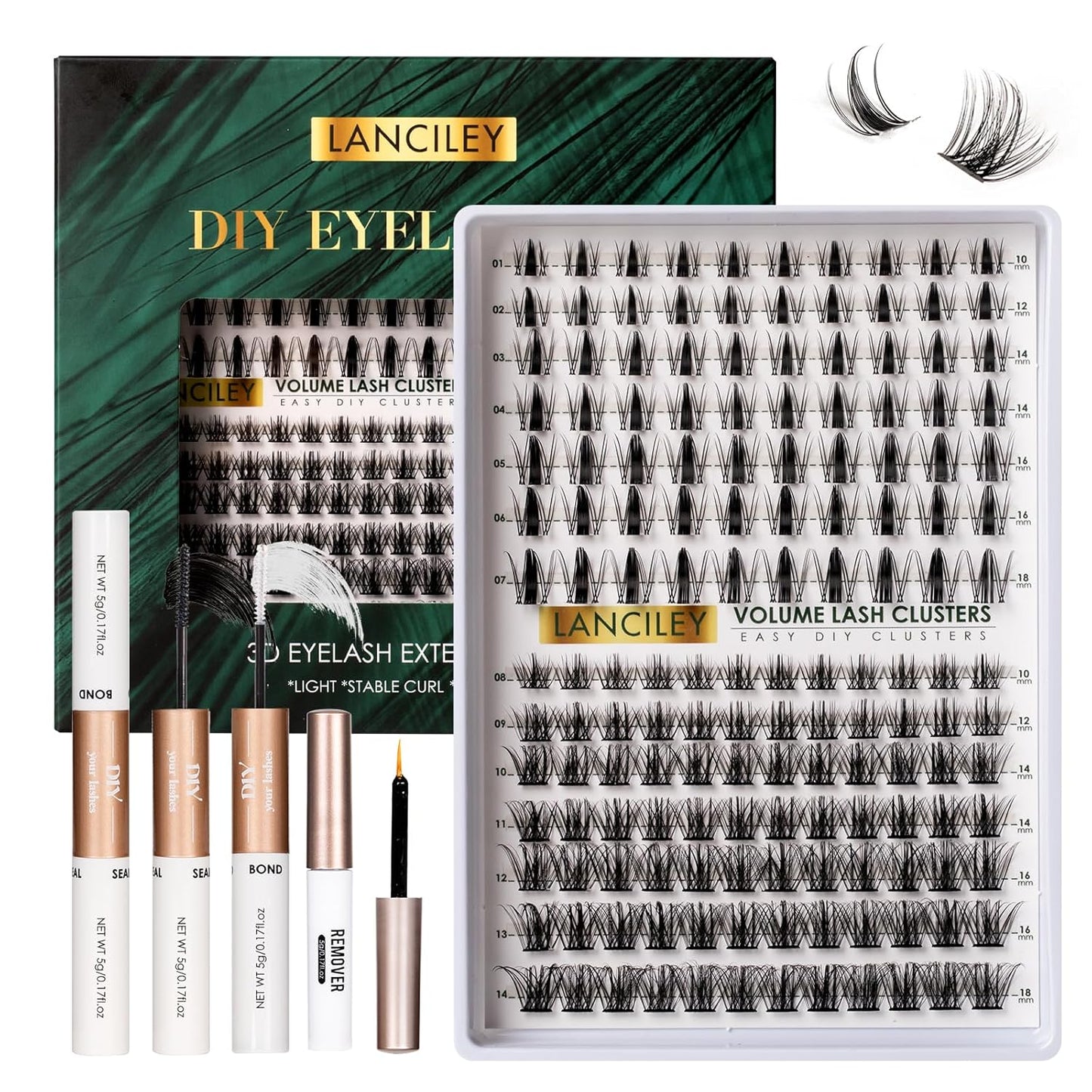 Eyelash Clusters Kit - 80D & 100D Thick Volume Lashes | 10-18mm DIY Individual Extensions with Bond & Seal