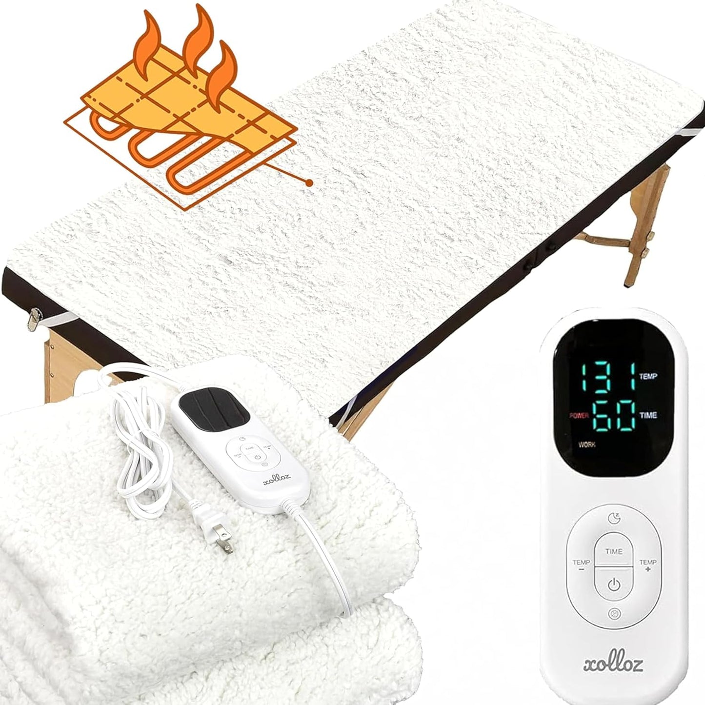Massage Table Warmer | 71"x31" Heated Heating Pad with Adjustable Temperature & Auto Shut-Off, Soft Sherpa Fabric
