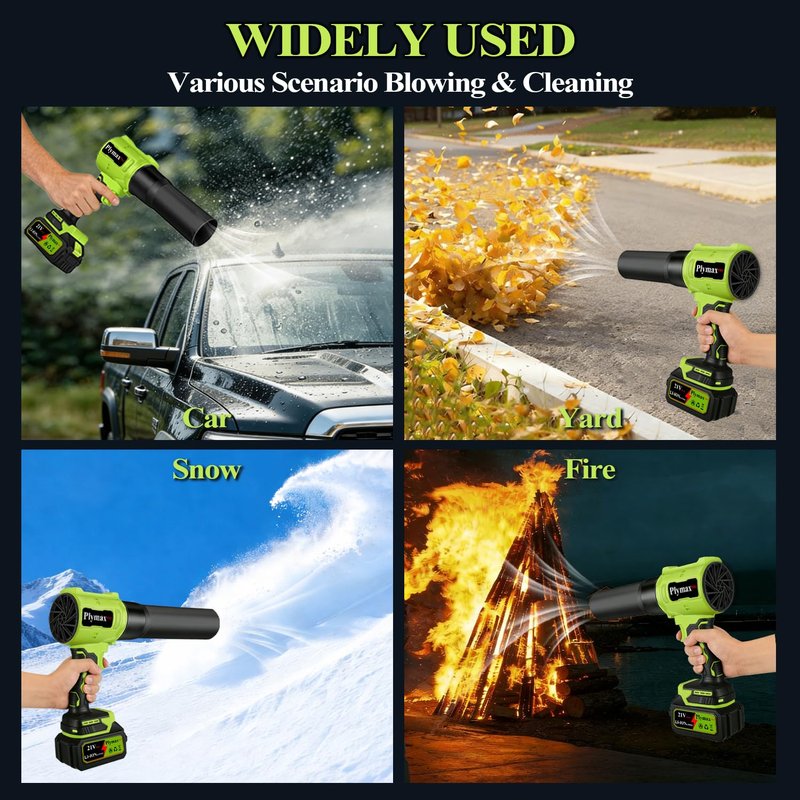 Plymax Cordless Leaf Blower, 800,000 RPM Electric Leaf Blower, Handheld Leaf Blower Cordless with 2×4.0Ah Batteries & Charger,Air Blower with 2-Speed Nozzles for Patio,Lawn Care,Dust,Snow & Car Drying