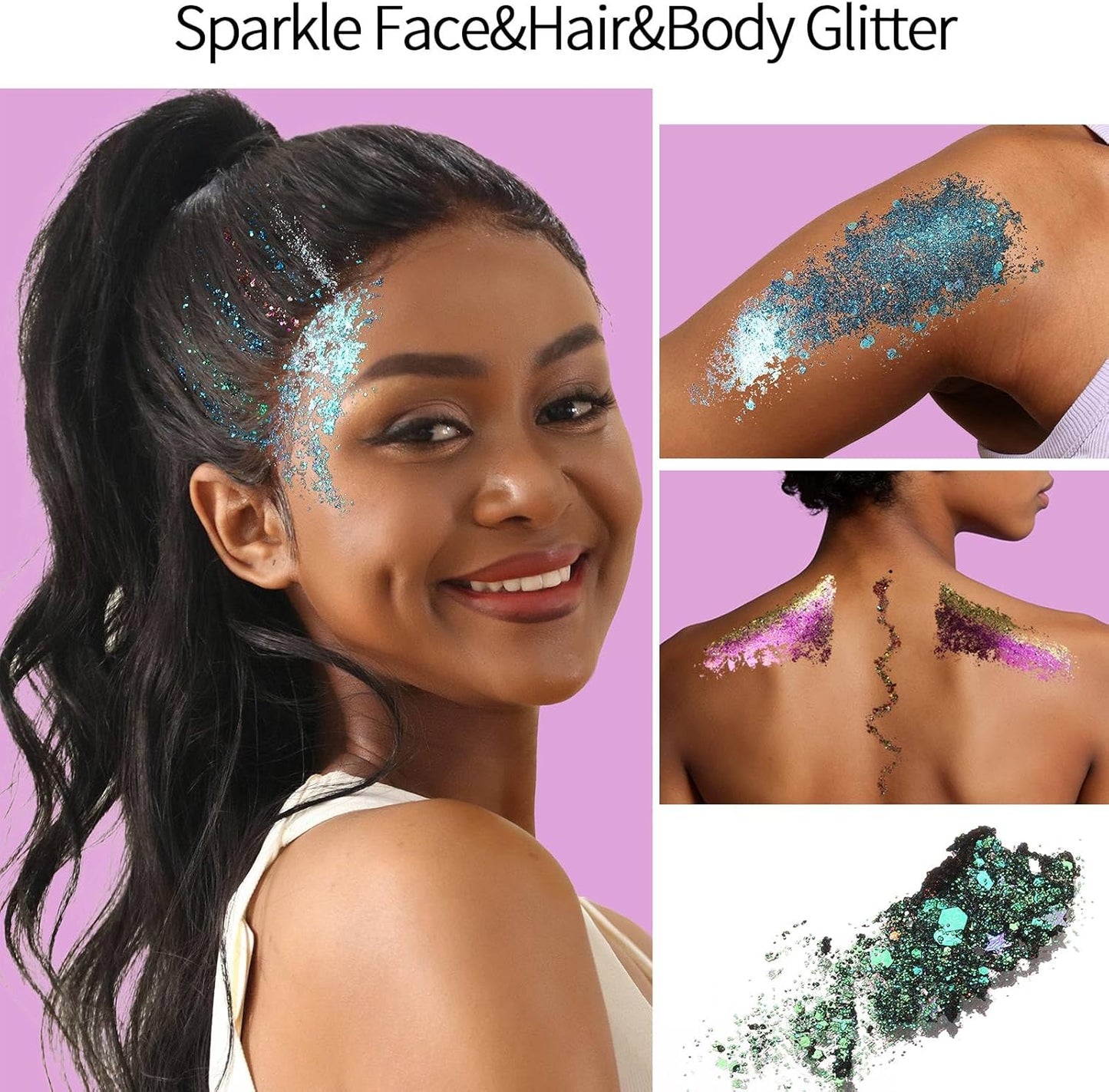 FANDAMEI Face Glitter Gel - 40 Colors Multi-Purpose Glitter for Hair, Face & Body | No Glue Needed, Perfect for Halloween & Rave
