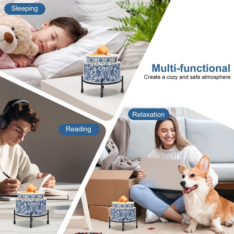 NAFANG Blue & White Porcelain Pattern Wax Melt Warmer,Ceramic 3-in-1 Electric Candle Wax Warmer for Scented Wax Melter Oil Burner for Home Office Bedroom Gift & Decor (with KD Iron Shelf)