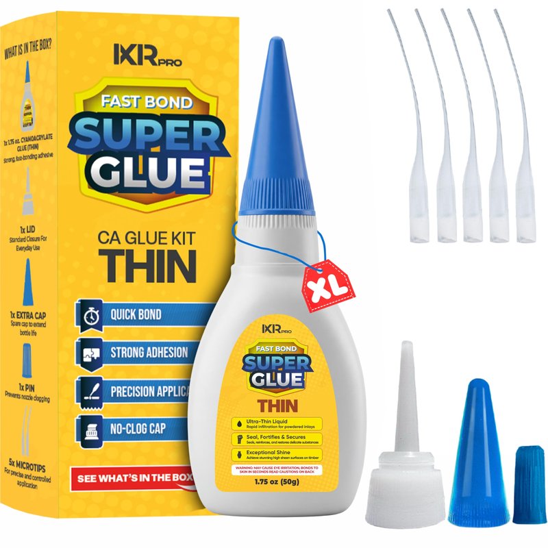 CA Glue Thin Viscosity Kit, 1.75 oz. Cyanoacrylate Glue, Super Glue for Precision Repairs, Wood, Plastic, Model Building, Crafts, and 3D Printing, Fast-Drying Adhesive for Tight Spaces and Cracks