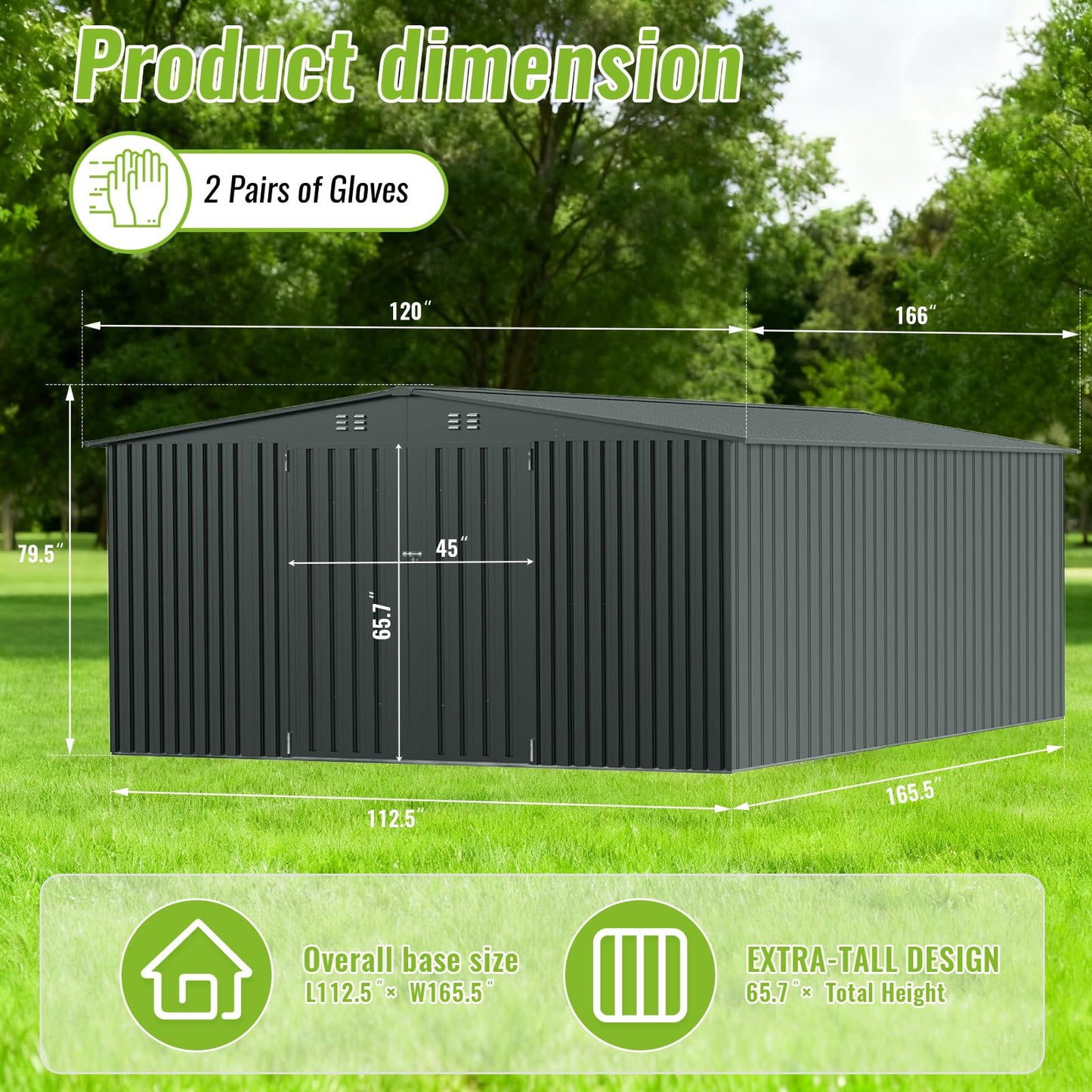 MNLR 10x14 FT Large Metal Storage Shed, Waterproof Outdoor Tool Shed with Lockable Double Hinged Door, Reinforced Frame Structure, Sloped Roof & Vents for Lawn Mower, Bikes & Patio Gear