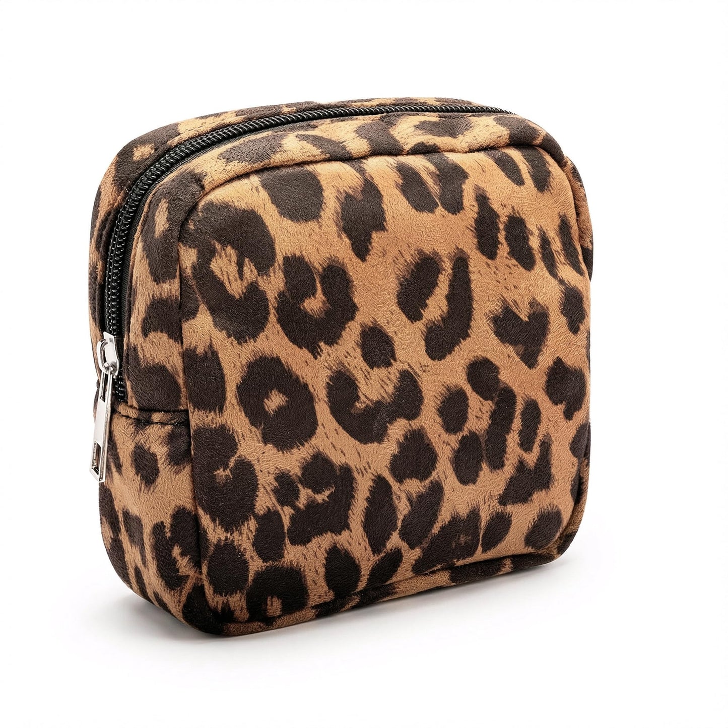 AGBIADD Fabric Leopard Print Makeup Bag Travel Cosmetic Case Soft Toiletry Bag with Zipper, Portable Make Up Organizer Traveling Compact Car Bag for Essentials (Brown)