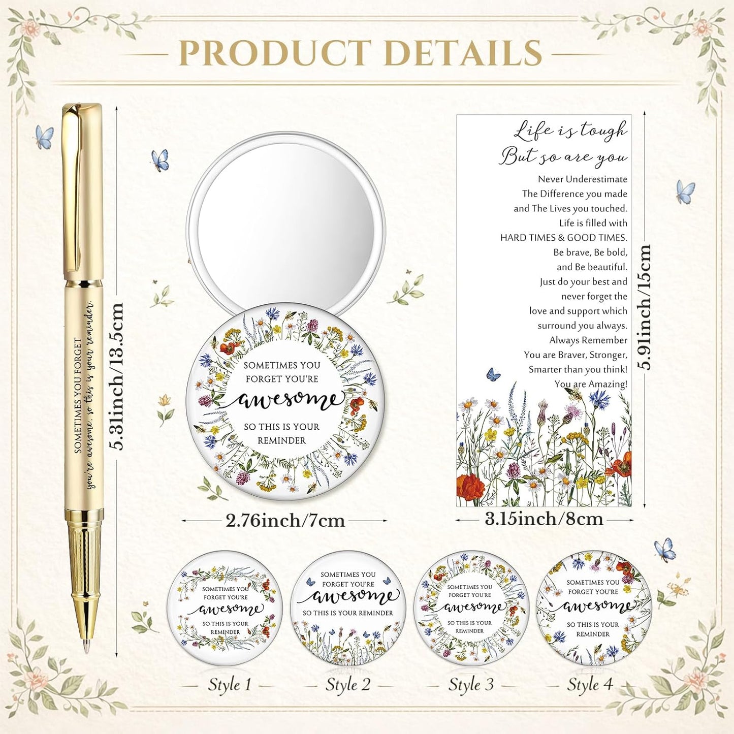 Inspirational Gifts for Women - 20 Sets Mini Compact Mirrors & Positive Pens | Perfect for Graduation, Nurses, Teachers & Coworkers
