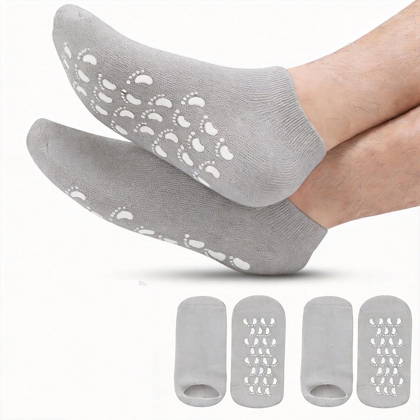 Silicone Moisturizing Socks for Men - 11" Large Soft Foot Care for Dry, Cracked Feet | 2 Pairs
