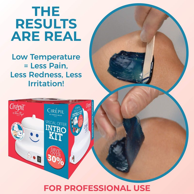 Cirepil - Intro Waxing Kit - Professional Hard Wax Kit for Hair Removal - Includes Happy Heater, Original Blue Wax Beads, Pre & Post Care - DIY Salon Results for Sensitive Skin, Brazilian & Body