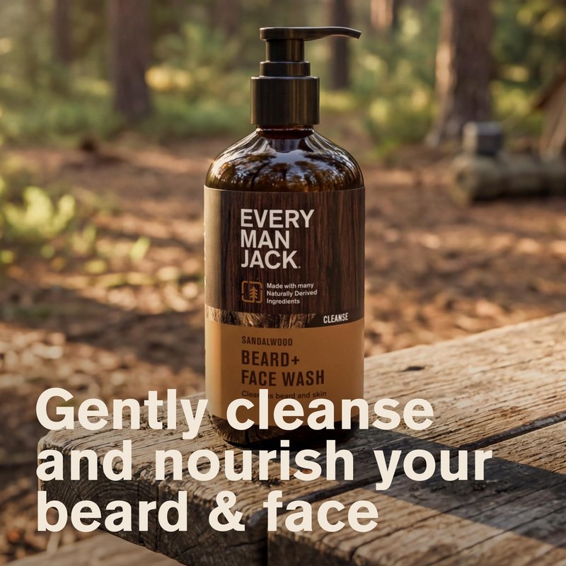Every Man Jack Beard + Face Wash - Sandalwood Scent - Gently cleanse skin and soften beard - Made with Glycerin and Aloe - 6.7 fl. oz (2 Pack)