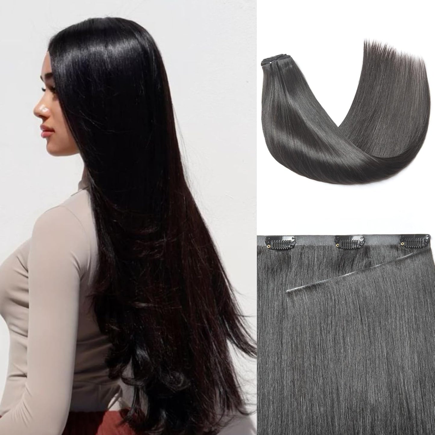 Invisible Yaki Straight Clip-In Hair Extensions - Real Human Hair, 18 Inch, 220g, 12 Pcs for Daily & Special Occasions