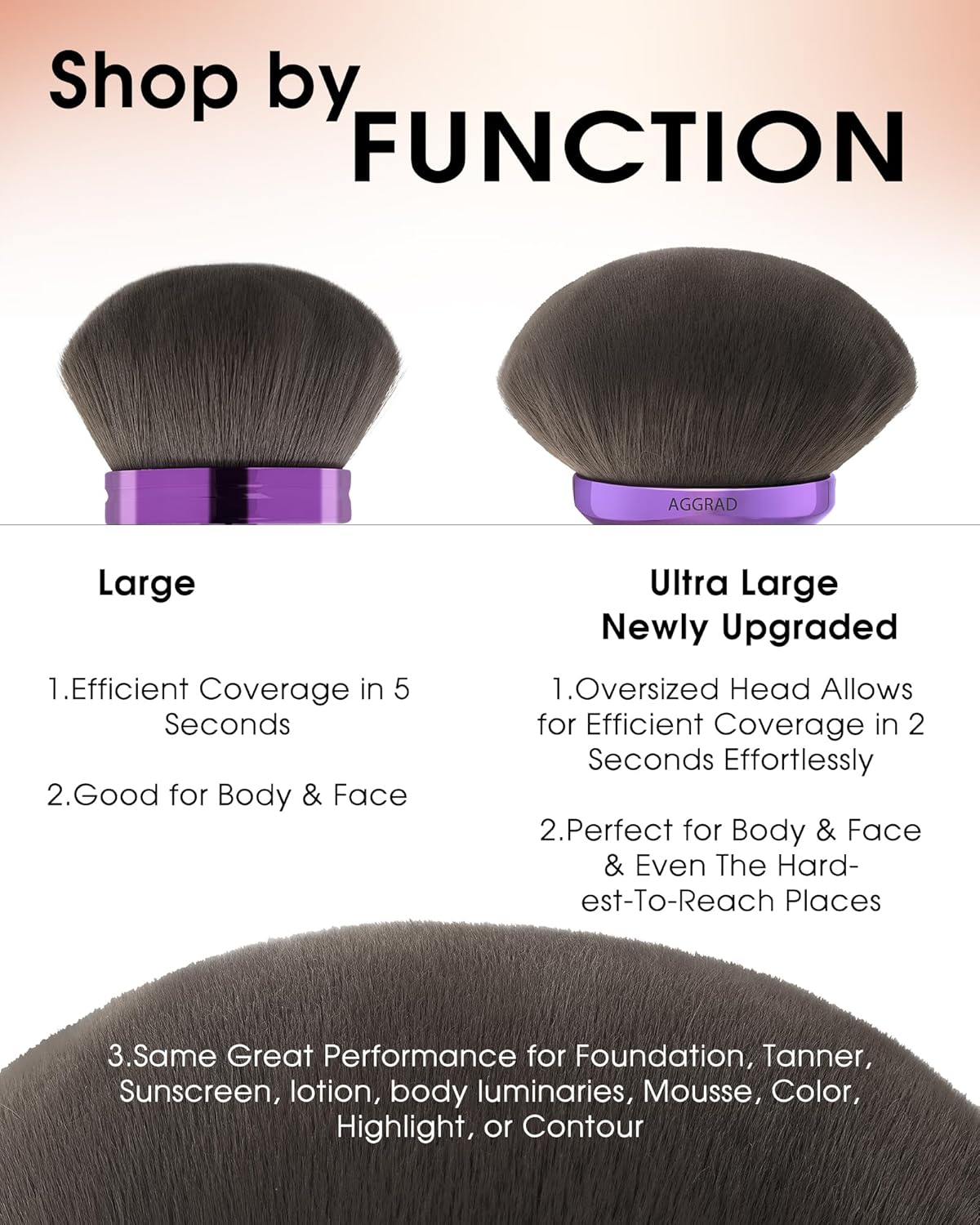 Ultra Large Kabuki Makeup Brush - Self Tanner & Foundation Applicator for Face & Body | Violet