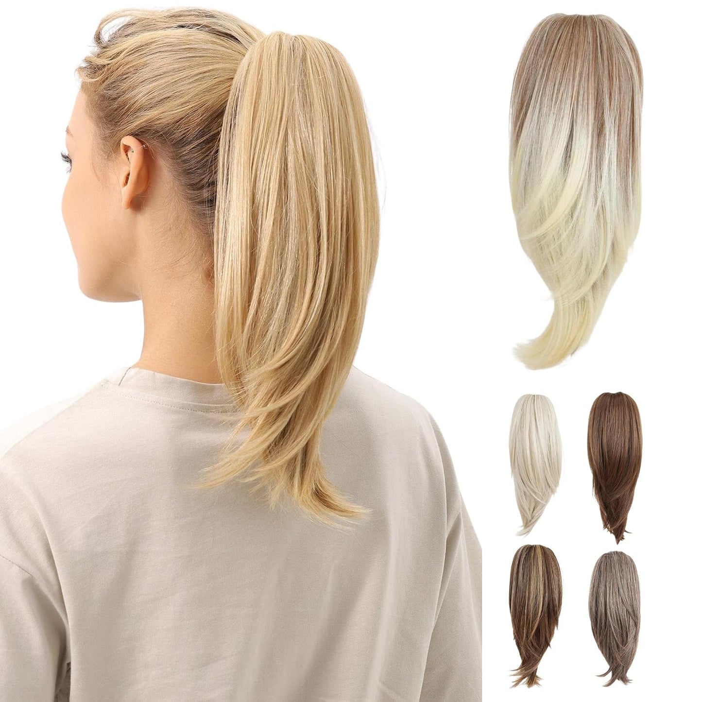 10-Inch Straight Claw Clip-In Ponytail Hair Extensions - Black | Realistic Synthetic Hair for Women & Men