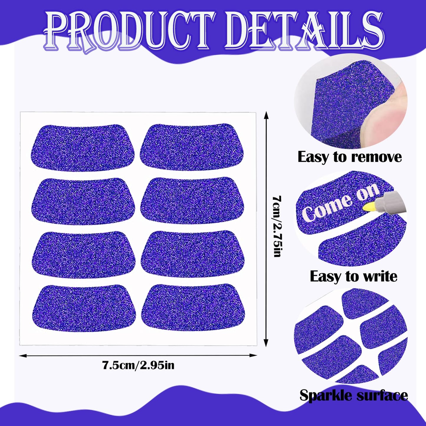 120 Pcs Purple Eye Black Stickers for Kids Glitter Eye Strips Football Eye Stickers Adhesive Softball EyeBlack Sticker for Football, Baseball, Softball Sports Occasion (Purple)
