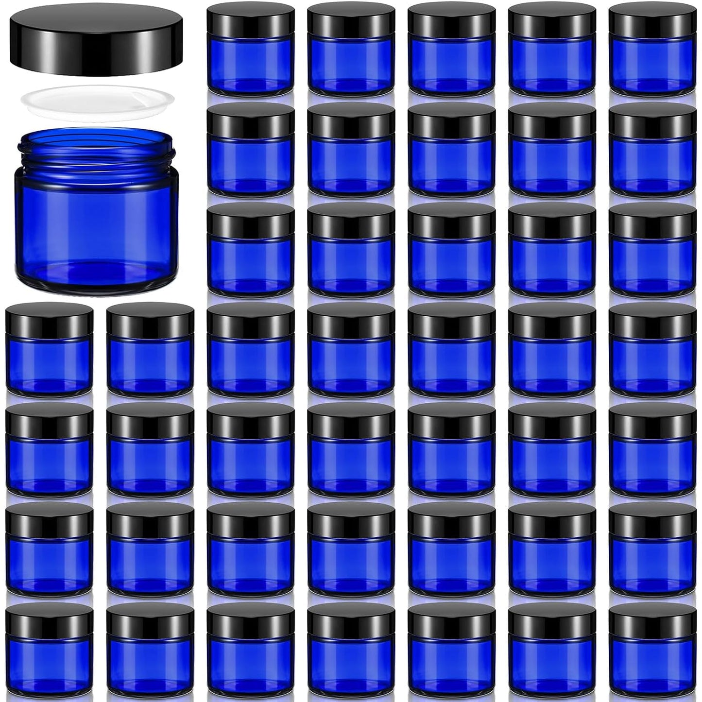 32 Pcs 2 oz Glass Jars - Leakproof Travel Size Cosmetic Containers for Makeup, Creams & DIY (Pea Green)
